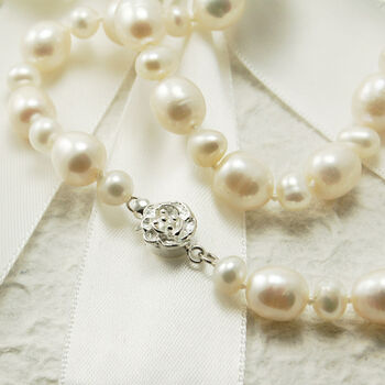 Pearl Necklace With Silver Rose Clasp, 2 of 4