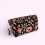 Black And Pink Floral Block Print Cotton Washbag, Make Up Bag, thumbnail 3 of 4