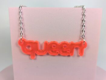 Queen Necklace Acrylic Silver Plated Chain Pick Colour, 3 of 7