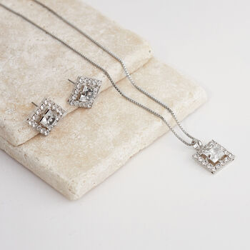 Swarovski Crystal Square Necklace And Earrings Set, 2 of 6