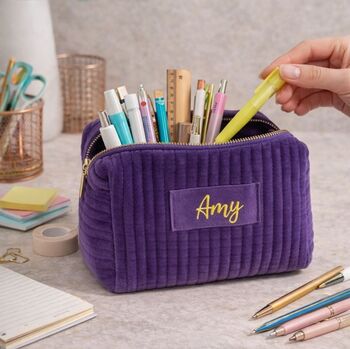 Personalised Soft Velvet Pleated Makeup Cosmetic Cube Bag, 7 of 8