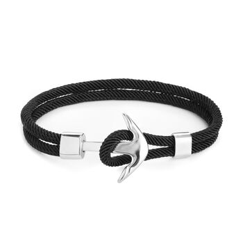 Personalised Men's Black Rope Nautical Anchor Bracelet, 8 of 9