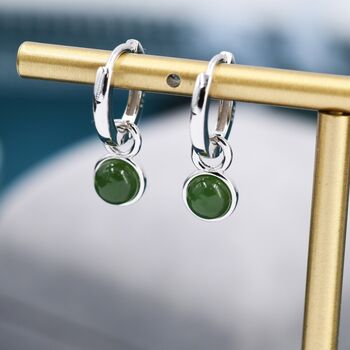 Genuine Jade Dangling Huggie Hoop Earrings, 2 of 12