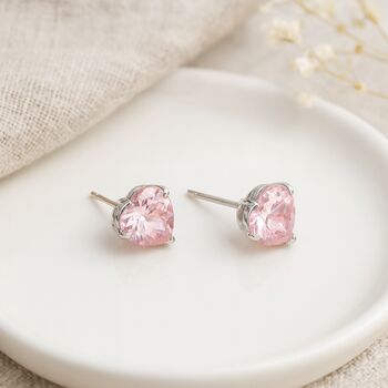 Sterling Silver Pink Heart Cz Stud Earrings – 7mm, 3 of 4