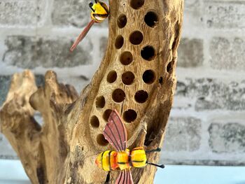 Handmade Wooden Beehive Bee Ornament Garden Sculpture, 8 of 9