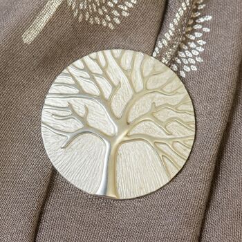 Navy Mulberry Tree Of Life Scarf And Magnetic Brooch, 2 of 5