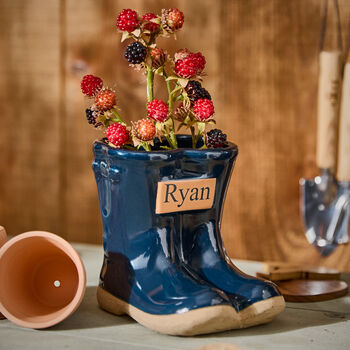 Set Of Two Personalised Blue Welly Boots Planters, 3 of 9
