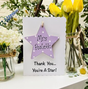 Personalised Teacher Thank You Wooden Star Card, 2 of 3