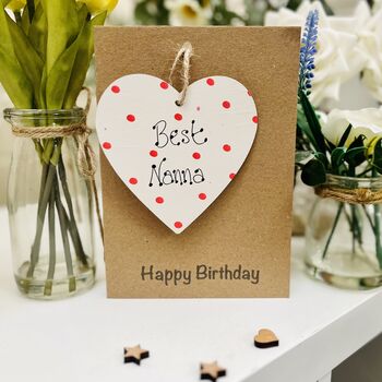 Personalised Nanny Heart Birthday Card Wooden Keepsake, 5 of 5