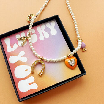 Lucky You! Vegan Pearl Lucky Charm Necklace, 7 of 11