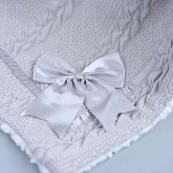 Personalised Knitted Grey Blanket With Bow, 3 of 8