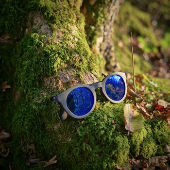 Rivington Sunglasses Recycled Denim Frame And Blue Lens, 5 of 7