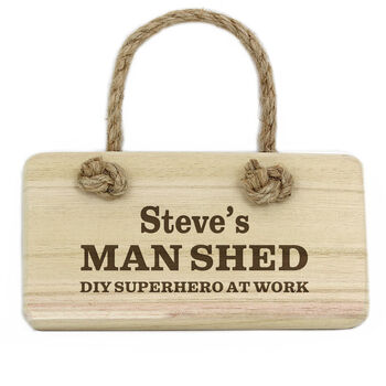 Personalised Man Shed Diy Superhero Hanging Wooden Sign, 3 of 3