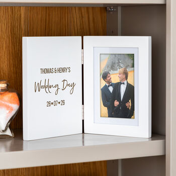 Personalised Wedding Day Gift White Folding Photo Frame, 2 of 5