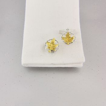 Maple Leaf Cufflinks In Gold And Silver, 3 of 4