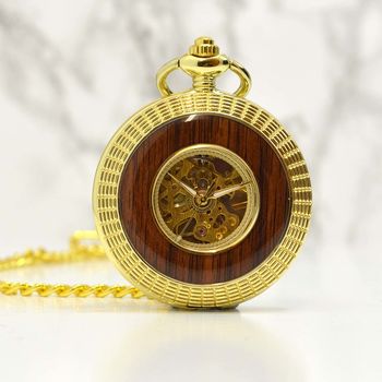 Gold And Wood Engraved Pocket Watch, 2 of 4