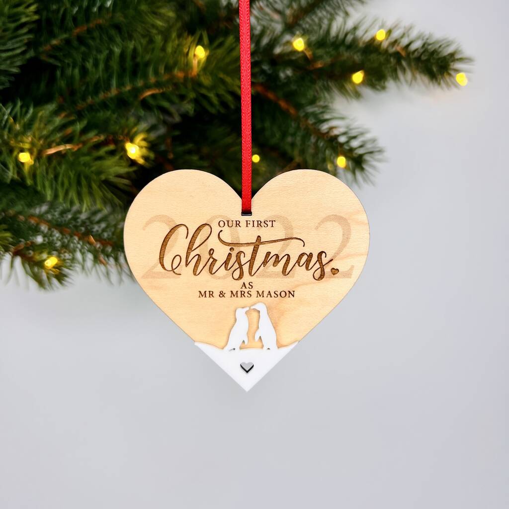 First Christmas Married Penguins Heart Bauble By Design by Eleven