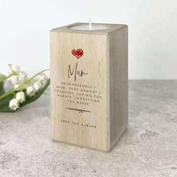 Personalised Any Message Red Heart Wood Tea Light Holder 10cm, 4 of 5