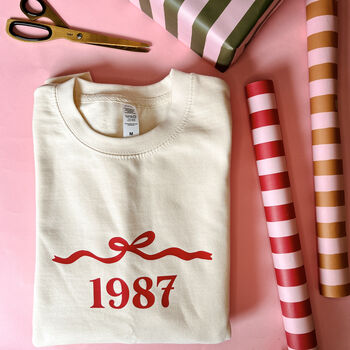 Personalised Bow 'Year' Christmas Unisex Sweater Jumper, 3 of 10