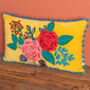 Saffron Yellow Floral Embroidered Cotton Velvet Cushion, thumbnail 3 of 7