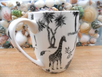 Set Of Six China Aspen Mugs In Black Safari Design, 8 of 12