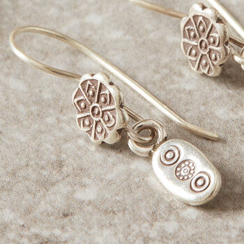 Oxidised Stamped Silver Boho Earrings, 7 of 7