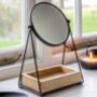 Black Vanity Mirror With Wooden Tray Shelve, thumbnail 1 of 3