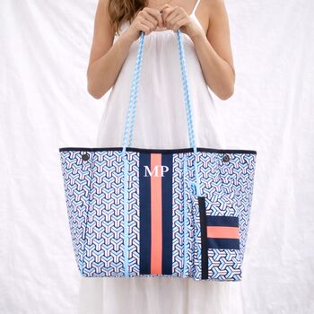 Personalised Geometric Coral Stripe Neoprene Tote Bag Set, 2 of 2