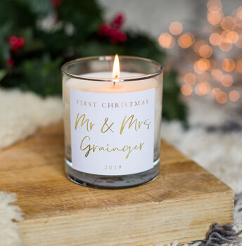 First Christmas Married Couple Personalised Candle, 2 of 2