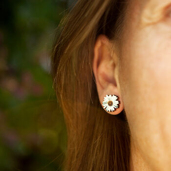 Inky Daisy Wildflower Wooden Stud Earrings, 8 of 11