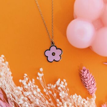 Pink Flower Enamel Gold Plated Charm Necklace, 3 of 7