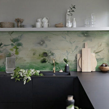 Green Watercolour Kitchen Backsplash Designer Wallpaper, 2 of 5