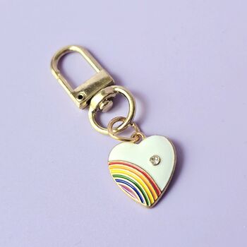 Rainbow Heart Keyring Bag Charm With Enamel And Crystal Detail, 2 of 2