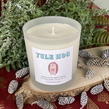 Personalised Yule Hog Christmas Candle Home Gift, 2 of 10