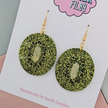 Kiwi Glitter Resin Earrings, 3 of 4