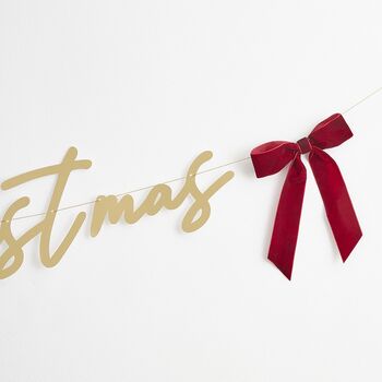 Gold Merry Christmas Banner With Velvet Bows 2m, 2 of 2