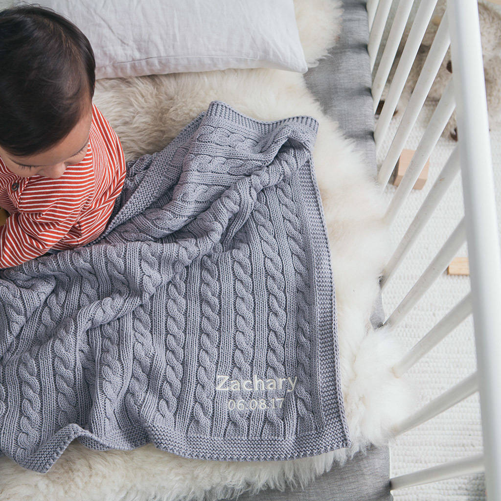 Baby Boys Hound Grey Cable Blanket, 1 of 12