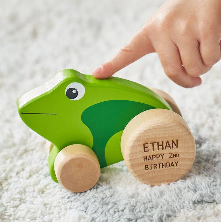 Personalised Wooden Toy Frog, 1 of 3