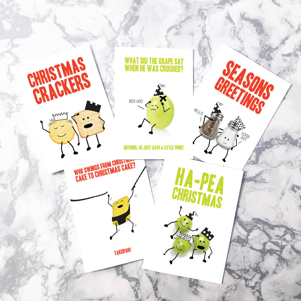 10 Christmas Food Pun Cards, Two X Five Designs, 1 of 6