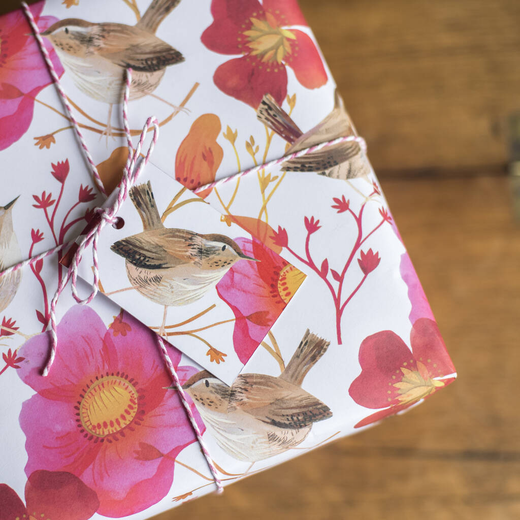 Wrens And Poppies Luxury, Recycled Wrapping Paper Pack, 1 of 7
