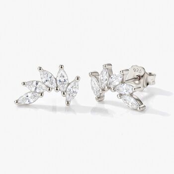 18k Gold Or Silver Curved Cluster Stud Earrings, 3 of 6