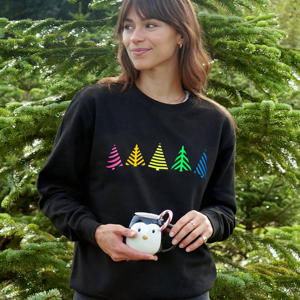 Multi Neon Christmas Trees Jumper Sweatshirt, 1 of 9