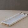 Handmade Rectangular White Marble Tray With Gold Square Handles, thumbnail 1 of 2