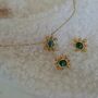 18k Gold Sunburst Australian Green Blue Opal Necklace And Stud Earrings Set, thumbnail 2 of 12