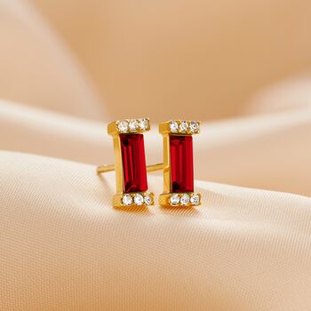 Birthstone Baguette Stud Earrings In Gold Vermeil, 8 of 12