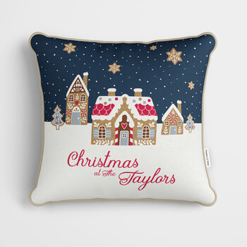 Personalised Blue Gingerbread House Cushion, 2 of 7