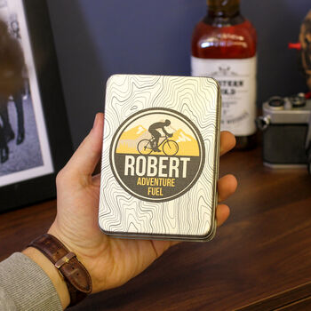 Personalised Road Bike Tin Hip Flask With Matching Tin, 2 of 5