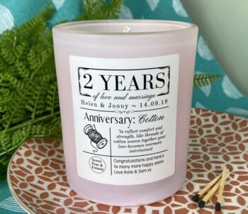 Personalised 2nd Anniversary Cotton Meaning Candle, 2 of 9