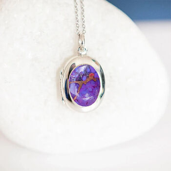 Personalised Purple Turquoise Locket In Sterling Silver, 3 of 12