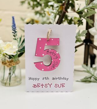 Personalised 5th Birthday Card Wooden Number Gift, 7 of 7